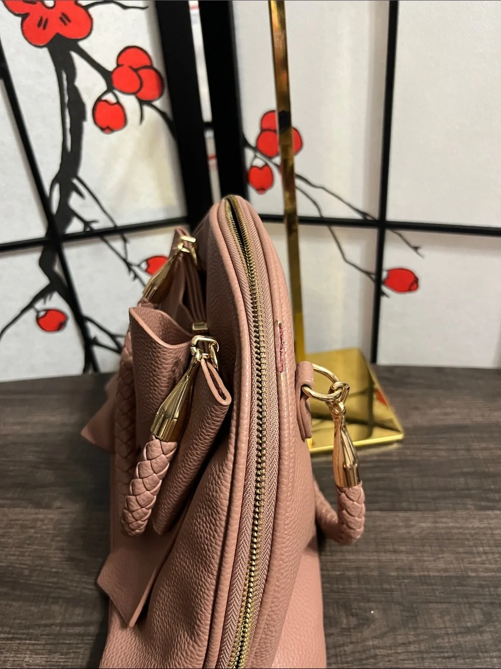 Crossi Blush Bow-Front Braided-Handle Satchel